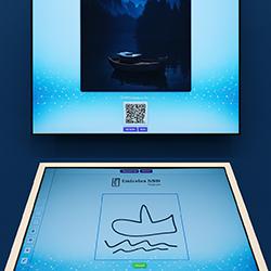 Guest using interactive screen for real-time AI painting at Dubai event, creating digital artwork with immersive technology experience by Mirror Booth Dubai